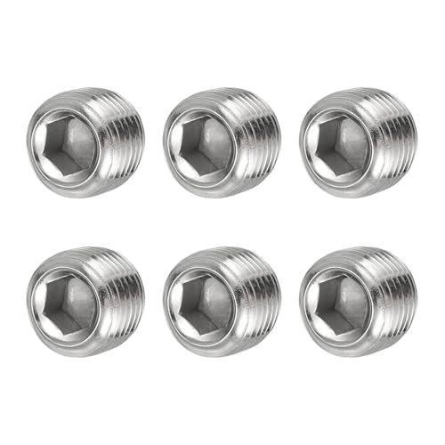 YELARXI Rohrstopfen aus Edelstahl, Innensechsgewinde, Rohrstopfen – Fitting für (Dichtanschluss, Lufttanks – Wasserauslässe) 1/8 Zoll NPT-Außengewinde & 6 Stück von YELARXI