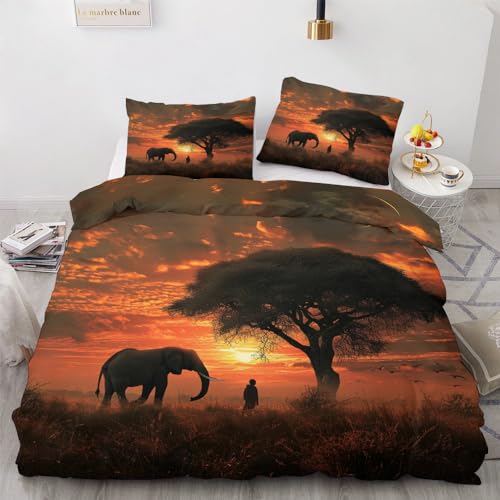 YELDAN Afrika Bettwäsche 135x200 Winter, Sonnenuntergang Bettbezug 135x200 2er Set, Wendebettwäsche und Kissenbezug, Weiche & Atmungsaktive Mikrofaser Bettwäsche-Sets von YELDAN