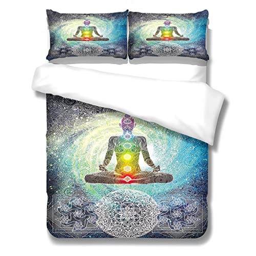 YELDAN Bettwäsche 135x200 Chakren - Meditations Yoga Bettbezug 135 x 200 2er Set mit 1 Kissenbezug 80x80 cm, Weich Mikrofaser Bettwäsche-Sets mit Reißverschluss von YELDAN