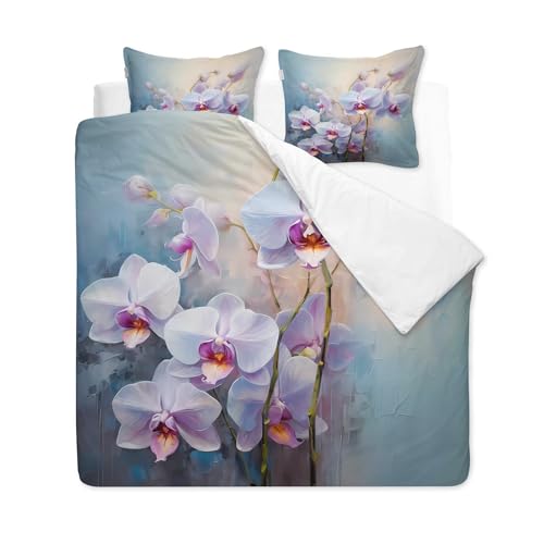 YELDAN Bettwäsche 135x200 Orchidee - Blüte Bettbezug 135 x 200 2er Set mit 1 Kissenbezug 80x80 cm, Weich Mikrofaser Bettwäsche-Sets mit Reißverschluss von YELDAN