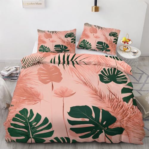 YELDAN Bettwäsche 140x200 Monstera, Blätter Bettbezug, Bettwäsche-Sets 2 teilig, Weich & Bügelfrei Mikrofaser Wendebettwäsche und 1 Kissenbezug 80x80 mit Umschlag von YELDAN