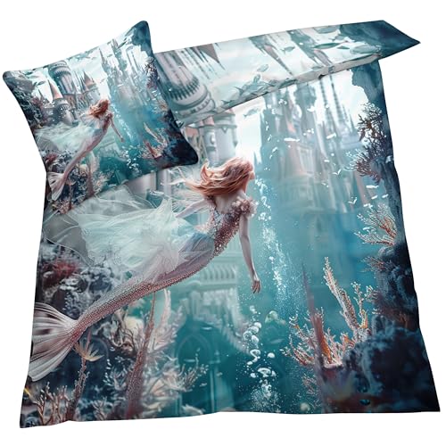 YELDAN Bettwäsche 155x220 Meerjungfrau, Schloss Mädchen Bettbezug, Bettwäsche-Sets 3 teilig, Weich & Bügelfrei Mikrofaser Wendebettwäsche und 2 Kissenbezug 80x80 mit Umschlag YELDAN Bettwäsche 155x220 Meerjungfrau, Schloss Mädchen Bettbezug, Bettwäsche-Sets 3 teilig, Weich & Bügelfrei Mikrofaser Wendebettwäsche und 2 Kissenbezug 80x80 mit Umschlag von YELDAN
