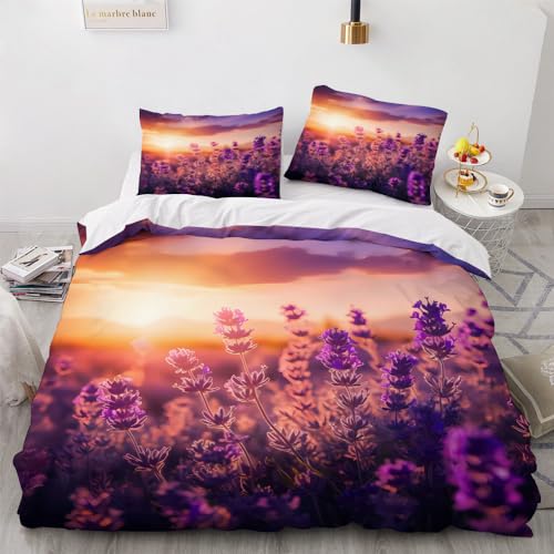 YELDAN Bettwäsche 155x220 cm Lavendel, Lila Bettbezug 110gsm Weich Mikrofaser mit reißverschluss + 2 Passender Kissenbezüge 80x80 cm von YELDAN