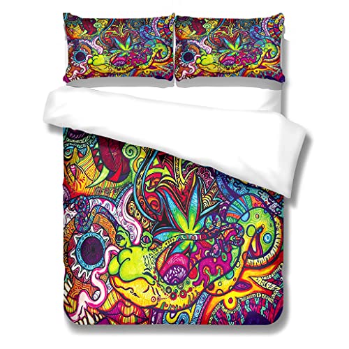 YELDAN Bettwäsche 200x200 Psychedelisch - Bettbezug 200 x 200 3er Set Hippie, Weiche Mikrofaser Bettwäsche-Sets, Bettbezüge und 2 Kissenbezüge 80x80 cm mit Reißverschluss von YELDAN