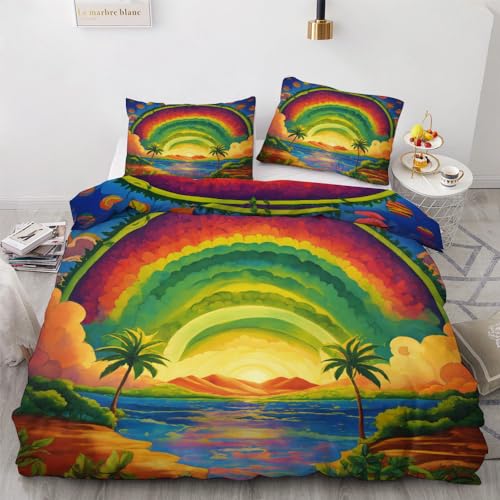 YELDAN Regenbogen Bettwäsche 140x200 Winter, Junge Mädchen Teenager Bettbezug 140x200 2er Set, Wendebettwäsche und Kissenbezug, Weiche & Atmungsaktive Mikrofaser Bettwäsche-Sets von YELDAN