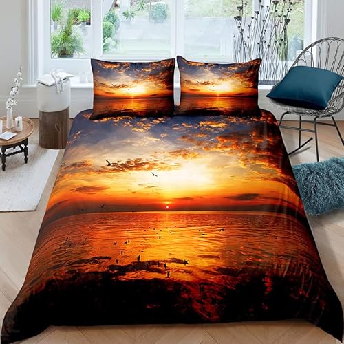 YELDAN Sonnenuntergang am Meer Bettwäsche Set 135x200 cm, Landschaft Muster Design, Bettbezug und Kissenbezug 2 teilig, Weiche Allergiker Microfaser Bettwäsche-Sets von YELDAN