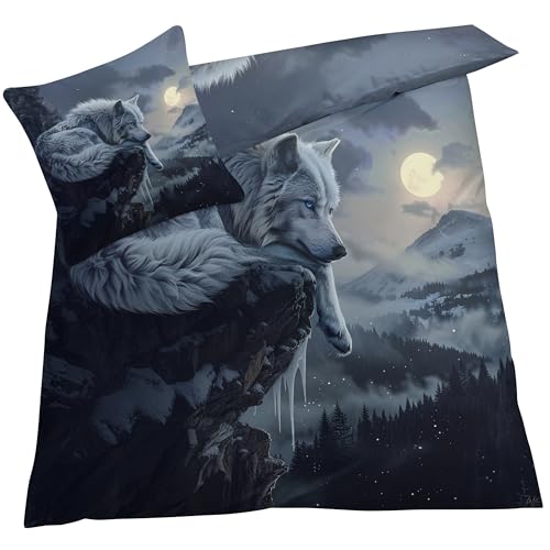 YELDAN Wolf Bettwäsche 140x200, Tier Bettbezug 140x200 2er Set, Wendebettwäsche und Kissenbezug, Weiche & Atmungsaktive Mikrofaser Bettwäsche-Sets von YELDAN