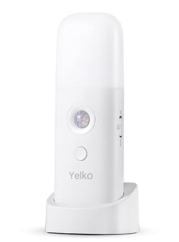 YELKO LED Nachtlicht mit Bewegungssensor, Wiederaufladbar, Warmweißes Licht, Weiß von YELKO
