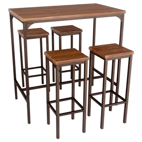 YELLOO Mod. Firenze Set Tisch Bar rechteckig und 4 Hocker Braun Tisch 110 x 66 x H110 cm Stuhle Living Design von YELLOO