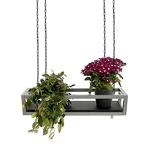 yelloo FLOWERS Hängendes Deckenregal mit Blumenketten für Garten vertikal Getränkehalter Bar Küche (75 cm, Grau/Schwarz) von yelloo