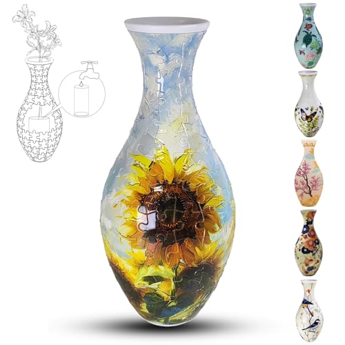 3D-Puzzle-Vase für Erwachsene, 160 Teile, DIY-Puzzle, 3D-Puzzle mit Wassersäule, perfekt für die Präsentation echter oder künstlicher Blumen und Blumenarrangements (Eine Sonnenblume) von YELVYA