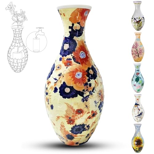 3D-Puzzle-Vase für Erwachsene, 160 Teile, DIY-Puzzle, 3D-Puzzle mit Wassersäule, perfekt für die Präsentation echter oder künstlicher Blumen und Blumenarrangements (gelbe Blumen) von YELVYA