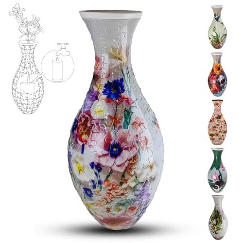3D-Puzzle-Vase für Erwachsene, 160 Teile, DIY-Puzzle, 3D-Puzzle mit Wassersäule, perfekt für die Präsentation echter oder künstlicher Blumen und Blumenarrangements (lila Blumen) von YELVYA