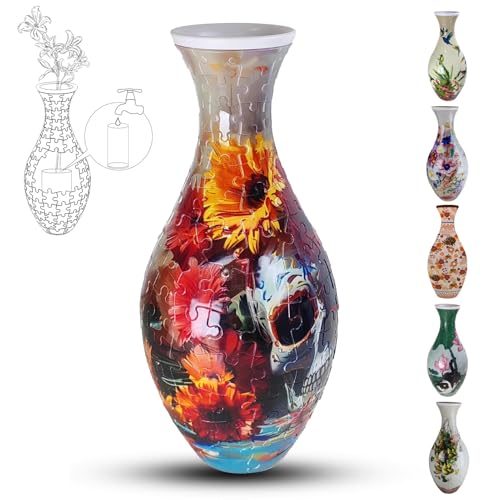 3D-Puzzle-Vase für Erwachsene, 160 Teile, DIY-Puzzle, 3D-Puzzle mit Wassersäule, perfekt für die Präsentation echter oder künstlicher Blumen und Blumenarrangements (rote Blumen) von YELVYA