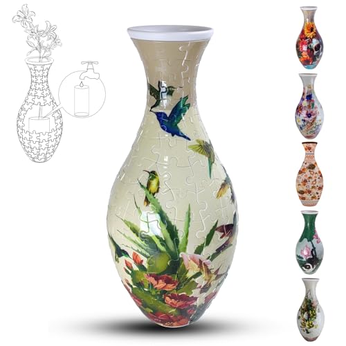 3D-Puzzle-Vase für Erwachsene, 160 Teile, DIY-Puzzle, 3D-Puzzle mit Wassersäule, perfekt für die Präsentation von echten oder künstlichen Blumen und Blumenarrangements (Kolibris) von YELVYA