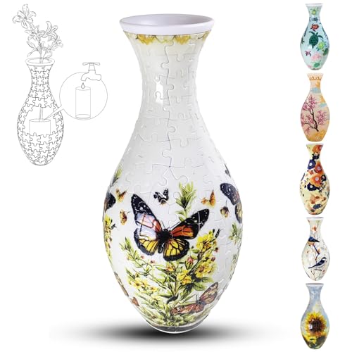 3D-Puzzle-Vase für Erwachsene, 160 Teile, DIY-Puzzle, 3D-Puzzle mit Wassersäule, perfekt für die Präsentation von echten oder künstlichen Blumen und Blumenarrangements (Schmetterlinge) von YELVYA
