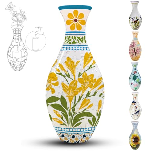 3D-Puzzle-Vase für Erwachsene, 160 Teile, DIY-Puzzle, 3D-Puzzle mit Wassersäule, perfekt für die Präsentation von echten oder künstlichen Blumen und Blumenarrangements (Sommer) von YELVYA