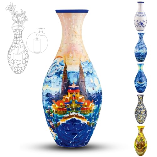 3D-Puzzle-Vase für Erwachsene, 160 Teile, DIY-Puzzle, 3D-gebogenes Puzzle mit Wassersäule, perfekt für die Präsentation echter oder künstlicher Blumen und Blumenarrangements (Castles) von YELVYA