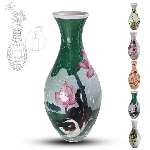 3D-Puzzle-Vase für Erwachsene, 160 Teile, DIY-Puzzle, 3D-gebogenes Puzzle mit Wassersäule, perfekt für die Präsentation echter oder künstlicher Blumen und Blumenarrangements (Glückliche Katzen) von YELVYA