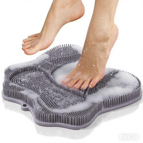 Silikon-Dusch-Fußpeeling-Pad, 3D-Fußmassage-Pad, Rückenmassage und Waschen ohne Bücken, wandmontierte Peeling-Badematte (grau) von YELVYA
