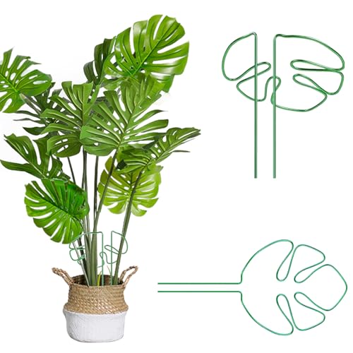 YELYTR 2 Stück Pflanzenstütze aus Aluminium mit Blattdesign, Zimmerpflanzen, Alocasia und Monstera Rankhilfe, ideal als Pflanzenwachstumszubehör für Außenpflanzen und Stammstützen (Grün) von YELYTR
