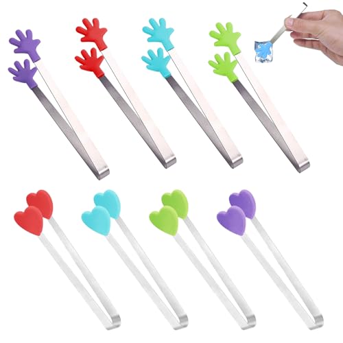 YELYTR 8 Stück Mini Zuckerzange Klein mit Silikon Zange, Candy Bar Zubehör, Gebäckzange & Eiszange - Anti-Rutsch Greifzange für Kinder & Erwachsene, Perfekter Essen Clip für BBQ, Party & Küche von YELYTR