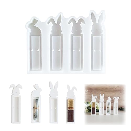 YELYTR Silikonform Ostern Geldgeschenk, 4 Stück Osterhase Gießformen Silikon, Gipsformen zum Gießen, Für DIY Seife Kerzen Ostergeschenke Geld Pralinenschachtel（Kaninchen） von YELYTR