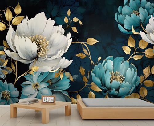 Große Mauerfliese mit weißen Chrysanthemen, Wohnzimmer-Mauerfliese, Vintage-Blau-Grün-Blumen-Mauerflieses für Schlafzimmer, abstrakte Kunst, Pflanzen-Wandverkleidung-150x100cm Große Mauerfliese mit weißen Chrysanthemen, Wohnzimmer-Mauerfliese, Vintage-Blau-Grün-Blumen-Mauerflieses für Schlafzimmer, abstrakte Kunst, Pflanzen-Wandverkleidung-150x100cm von YEMYOR