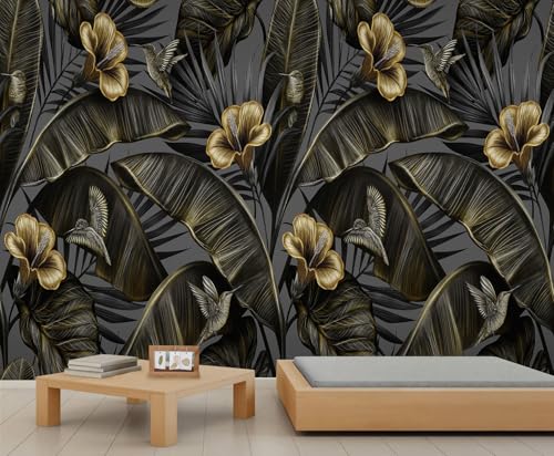 YEMYOR 3D Blumenwand-Malerei Tropische Blumen und Blätter Wohnzimmer-Malerei Tapete Vintage goldene Blumen Schlafzimmer-Malereis Tropische Cartoon-Vogel-Tapete Nicht selbstklebend-350x256cm YEMYOR 3D Blumenwand-Malerei Tropische Blumen und Blätter Wohnzimmer-Malerei Tapete Vintage goldene Blumen Schlafzimmer-Malereis Tropische Cartoon-Vogel-Tapete Nicht selbstklebend-350x256cm von YEMYOR