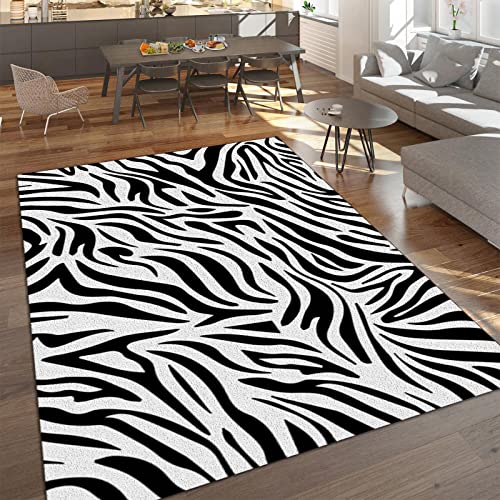 YEMYOR Abstrakter Teppich Mit Unregelmäßigem Zebramuster in Schwarz Und Weiß, Modischer, Eklektischer Gestreifter Kunstteppich, Geeignet Für Wohnzimmer, Schlafzimmer, Büro-70x120cm von YEMYOR