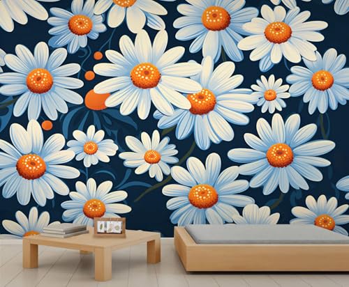 YEMYOR Blumen Wandbilder Weiße Chrysantheme Wandbild Bohemian Style Daisy Blumen Sofa TV Hintergrund Tapete Cartoon Weiße Blumens Wandbild Für Wohnzimmer Schlafzimmer-280x200cm von YEMYOR