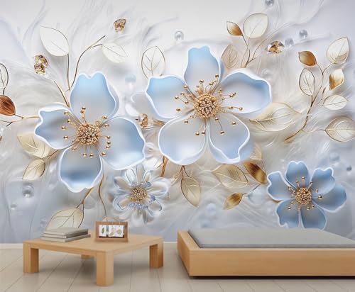 YEMYOR Blumenwand-Malerei Blau Relief-Blumen Wohnzimmer Tapete Europäische 3D-Blumen Schlafzimmer-Malerei Abstrakte tropische Goldblätter Tapete Nicht selbstklebend-280x200cm YEMYOR Blumenwand-Malerei Blau Relief-Blumen Wohnzimmer Tapete Europäische 3D-Blumen Schlafzimmer-Malerei Abstrakte tropische Goldblätter Tapete Nicht selbstklebend-280x200cm von YEMYOR
