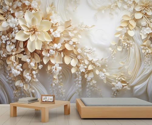 YEMYOR Blumenwand-Malerei Europäisches Design Relief-Blumen Wohnzimmer Tapete Weiß-Gold 3D-Blumen Schlafzimmer-Malerei Nördliches Design Romantische Kunst Tapete Nicht selbstklebend-350x256cm YEMYOR Blumenwand-Malerei Europäisches Design Relief-Blumen Wohnzimmer Tapete Weiß-Gold 3D-Blumen Schlafzimmer-Malerei Nördliches Design Romantische Kunst Tapete Nicht selbstklebend-350x256cm von YEMYOR
