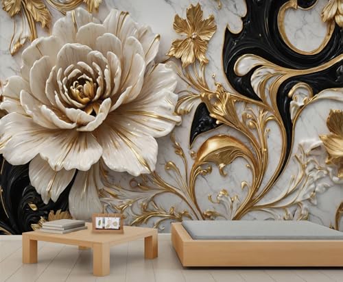 YEMYOR Blumenwand-Malerei Europäisches Stil Weißgold-Blumen Wohnzimmer Tapete 3D Aufgeprägtes Kunstblumen Schlafzimmer-Malerei Moderne Luxus Aufgeprägte Rosen-Tapete Nicht selbstklebend-450x300cm YEMYOR Blumenwand-Malerei Europäisches Stil Weißgold-Blumen Wohnzimmer Tapete 3D Aufgeprägtes Kunstblumen Schlafzimmer-Malerei Moderne Luxus Aufgeprägte Rosen-Tapete Nicht selbstklebend-450x300cm von YEMYOR