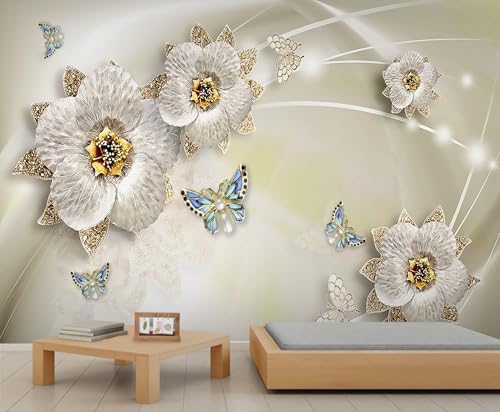 YEMYOR Blumenwand-Malerei Silber geprägte Blumen Wohnzimmer Tapete Farbenfrohe Cartoon-Falter Schlafzimmer-Malerei Europäische Luxusblumen-Falter-Wandtapete Nicht selbstklebend-450x300cm YEMYOR Blumenwand-Malerei Silber geprägte Blumen Wohnzimmer Tapete Farbenfrohe Cartoon-Falter Schlafzimmer-Malerei Europäische Luxusblumen-Falter-Wandtapete Nicht selbstklebend-450x300cm von YEMYOR
