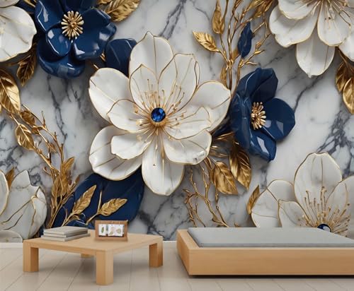 YEMYOR Blumenwand-Malerei Weiß und Blau 3D-Blumen Wohnzimmer-Malerei Tapete Vintage-Europäische Relief-Pflanze Schlafzimmer-Malereis Grau-Weiß Marmor-Kunst-Tapete Nicht selbstklebend-350x256cm YEMYOR Blumenwand-Malerei Weiß und Blau 3D-Blumen Wohnzimmer-Malerei Tapete Vintage-Europäische Relief-Pflanze Schlafzimmer-Malereis Grau-Weiß Marmor-Kunst-Tapete Nicht selbstklebend-350x256cm von YEMYOR