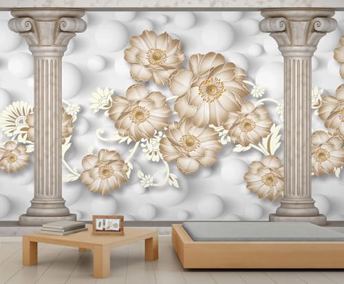 YEMYOR Blumenwand-Malerei europäisches Stil Relief-Blumen-Wohnzimmer-Malerei Tapete nordischer Retro-Roman-Säulen-Sofa-Hintergrund-Malereis Luxus 3D-Roman-Säulen-Tapete-350x256cm YEMYOR Blumenwand-Malerei europäisches Stil Relief-Blumen-Wohnzimmer-Malerei Tapete nordischer Retro-Roman-Säulen-Sofa-Hintergrund-Malereis Luxus 3D-Roman-Säulen-Tapete-350x256cm von YEMYOR