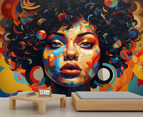 YEMYOR Frau Porträt Wandbilder Abstrakte bunte Graffiti Frau Wandbild Tapete Retro Figur Porträt Sofa TV Hintergrund Tapete Abstrakte Kunst Wandbild Für Wohnzimmer Schlafzimmer-390x260cm von YEMYOR