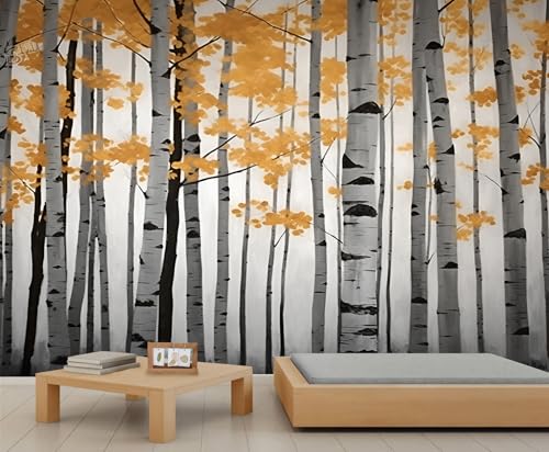 YEMYOR Herbst Landschaft Wandbild Abstrakte Waldbäume Wandbilder Herbst Gelbe Blätter Wandbild Natürliche Landschaft Sofa TV Hintergrund Tapete Für Wohnzimmer Schlafzimmer-280x200cm von YEMYOR