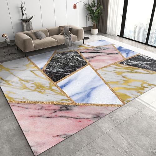 YEMYOR Luxuriöser Marmor-Teppich mit Abstrakter unregelmäßiger Textur farbenfroher Jade-Flussmuster-Teppich im nordischen Stil geeignet für Wohnzimmer Restaurant Wohnung Studio-70x120cm von YEMYOR