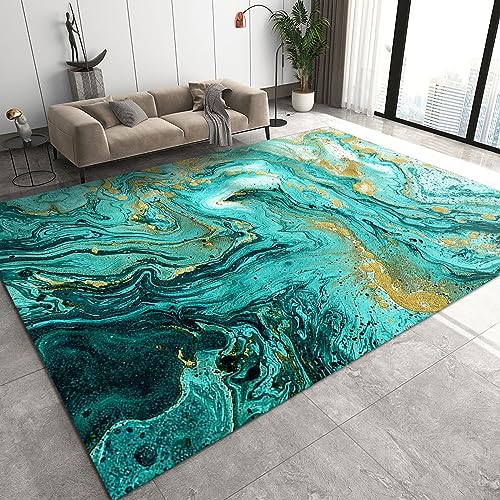 YEMYOR Luxuriöser Teppich Mit Abstrakter Grüner Wasserscheide-Textur, Fantastischer Teppich Mit Unregelmäßigem Fluss in Gold, er -Teppich Für Zimmer, Wohnzimmer-60x100cm von YEMYOR