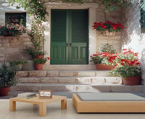 YEMYOR Mediterrane Hütte Wandbilder Grüne Tür Tapete Elegante Blumen Wohnzimmer Wandbild Tapeten Italienische Steinhäuser Wandbild Mieter freundliche Tapete-390x260cm YEMYOR Mediterrane Hütte Wandbilder Grüne Tür Tapete Elegante Blumen Wohnzimmer Wandbild Tapeten Italienische Steinhäuser Wandbild Mieter freundliche Tapete-390x260cm von YEMYOR