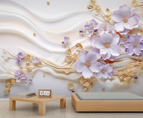 YEMYOR Relief Blumenwand-Malerei Romantische Violette Blume Wohnzimmer-Malerei Tapete Moderne Kunst Blumen Schlafzimmer-Malereien Nordischer Stil Goldblatt-Kunst Tapete-250x175cm YEMYOR Relief Blumenwand-Malerei Romantische Violette Blume Wohnzimmer-Malerei Tapete Moderne Kunst Blumen Schlafzimmer-Malereien Nordischer Stil Goldblatt-Kunst Tapete-250x175cm von YEMYOR