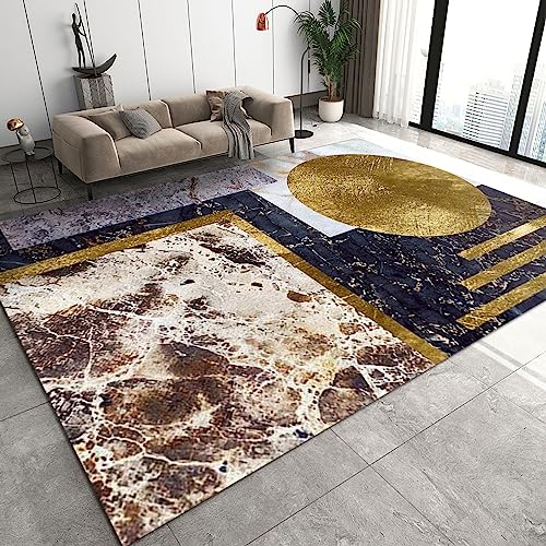 YEMYOR Retro-Luxus-Marmorteppich, Dekorativer Teppich Mit Goldener Sonne, Rutschfester Kurzflor-Latexteppich, Geeignet Für Wohnzimmer, Büro, Restaurant, Flurdekoration-180x220cm von YEMYOR