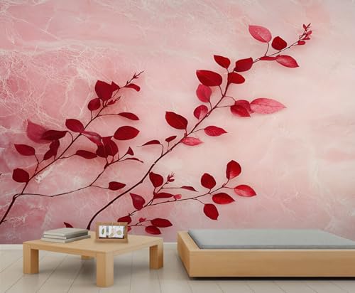 YEMYOR Rote Blätter Wandbilder Rote Zweige Tapete Pink Marmor Wohnzimmer Wandbild Tapeten Aquarell Blumen Wandbild Mieter freundliche Tapete-250x175cm YEMYOR Rote Blätter Wandbilder Rote Zweige Tapete Pink Marmor Wohnzimmer Wandbild Tapeten Aquarell Blumen Wandbild Mieter freundliche Tapete-250x175cm von YEMYOR