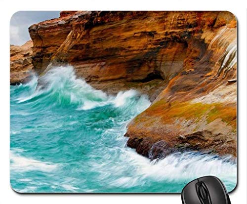 Natur - Gaming Mouse pad, Wasser plätschert Wasser in Maus - Pads auf der klippe, Maus - Pads (Marine - Mousepad) von YENDOSTEEN