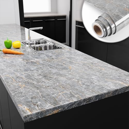 YENHOME Marmor Tapeten Granit-Wandpapier Arbeitsplatte Selbstklebend Grau 76x300cm Tapete für Küchenschränke Selbstklebend Marmor Grau Marmoroptik Glatt Küchentapete Abwaschbar Arbeitsplatte Tapeten von YENHOME