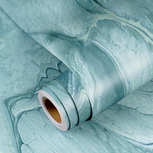 YENHOME Selbstklebende Tapete Blau Marmor Tapeten für Küche Arbeitsplatte 40x300cm Klebetapete Selbstklebend Wand Marmor Blau Möbelfolie Selbstklebend Vinyl Klebefolie für Schlafzimmer Wohnzimmer von YENHOME