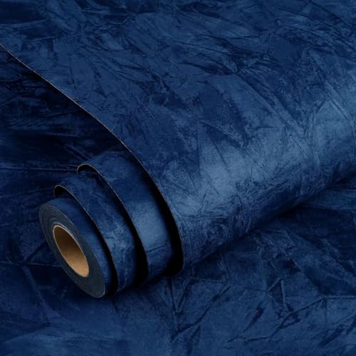 YENHOME Tapete Selbstklebende Dunkelblau Tapeten Samtstoff 40x1000cm Dunkelblau Samt Wände Tapeten Selbstklebend Folie für Schlafzimmer Möbelfolie Deko-Folie Samtstoff Blau Wohnzimmer Treppenhaus von YENHOME