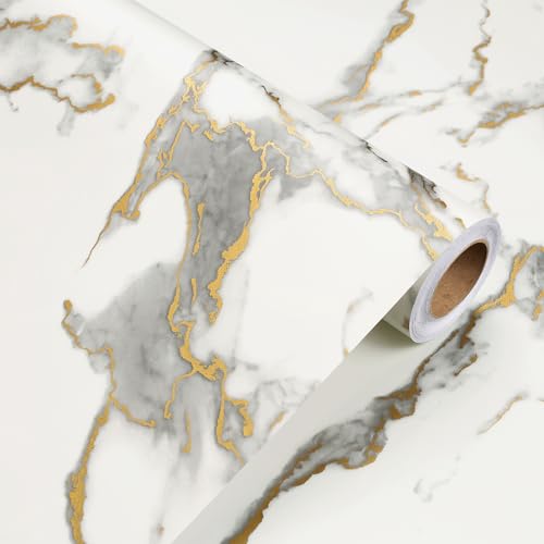 YENHOME Tapete Selbstklebende Marmor Beige Matt 40x300cm Klebefolie Marmoroptik Beige Gold Wandtapete Tapete für Wand Selbstklebend Küche Tisch Marmor Folie für Möbel Klebefolie Wasserdicht von YENHOME